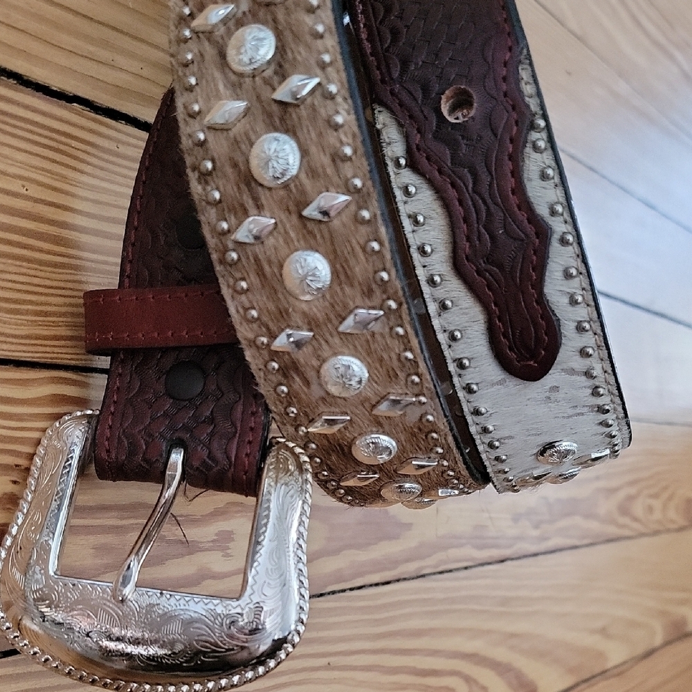 Brown and Silver Studded Leather Belt